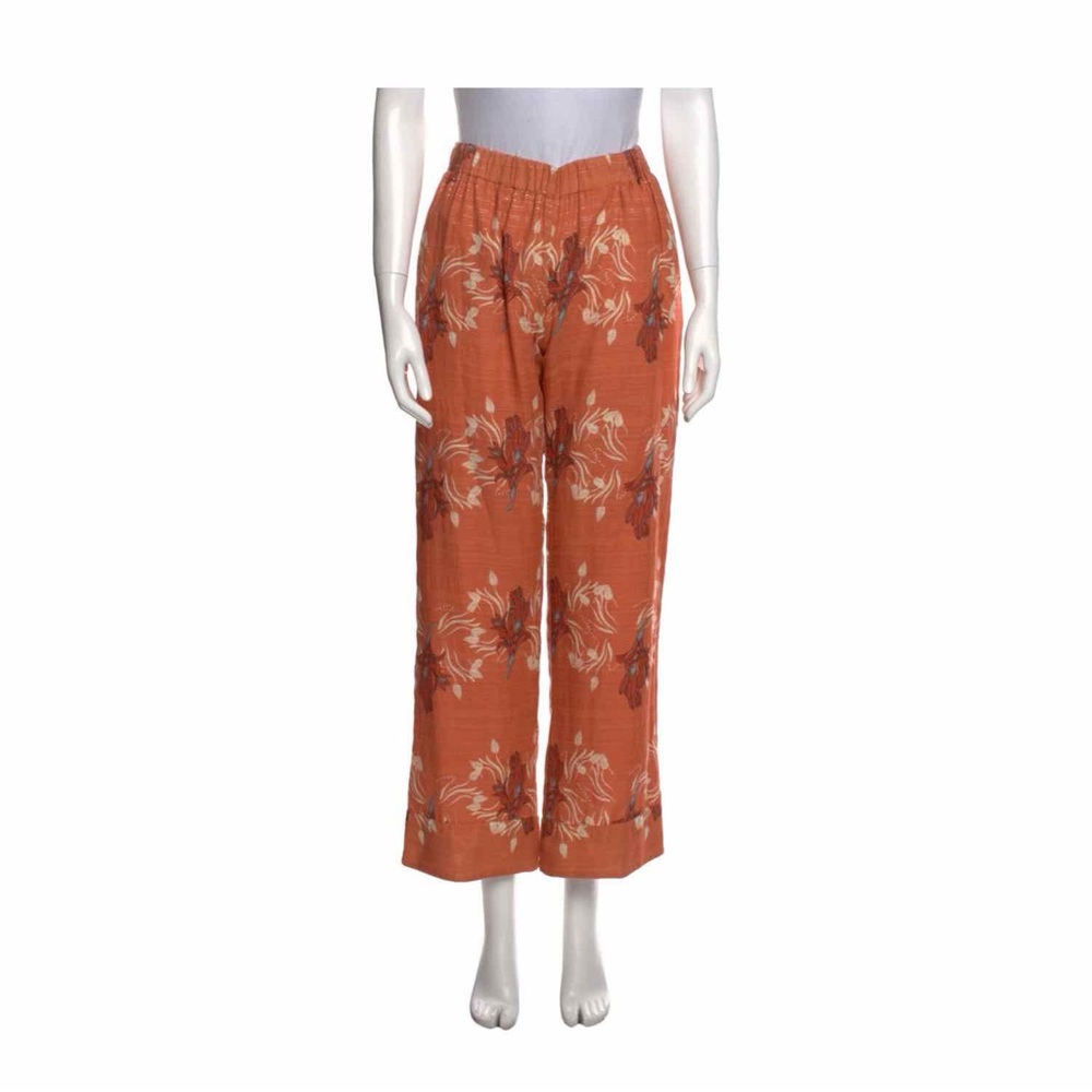 Sensi Studio Floral Print Metallic Thread Wide Leg Pants Size Small